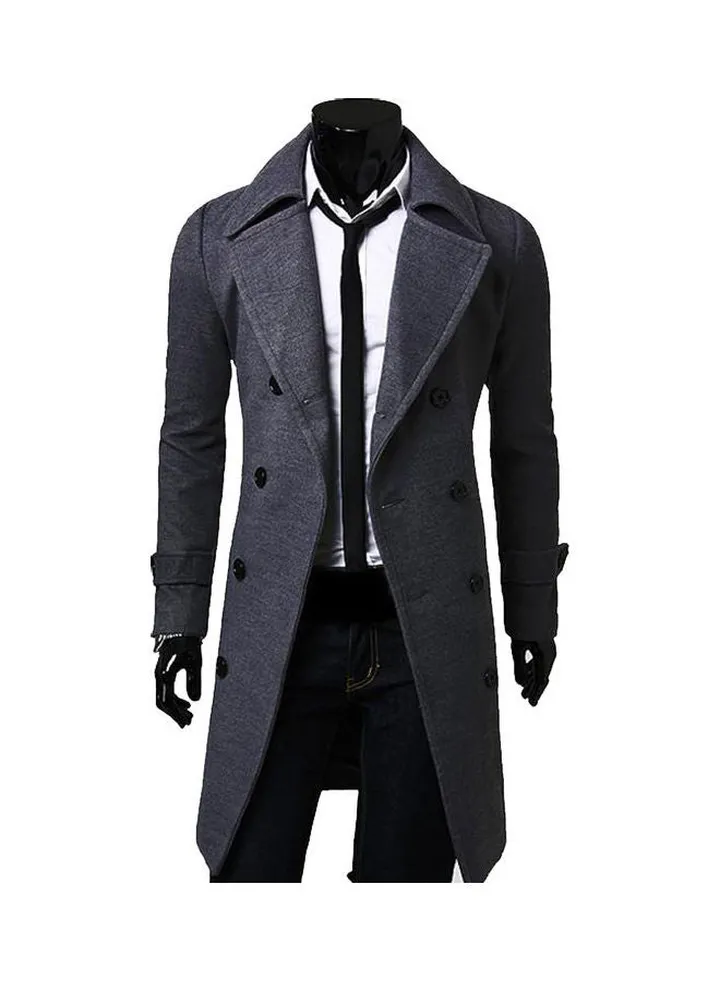 Woolen Lapel Trench Coat Gray