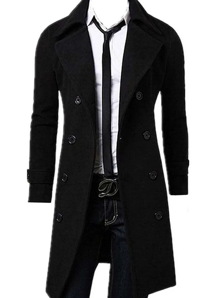 Long Sleeve Double Breasted Trench Coat Black