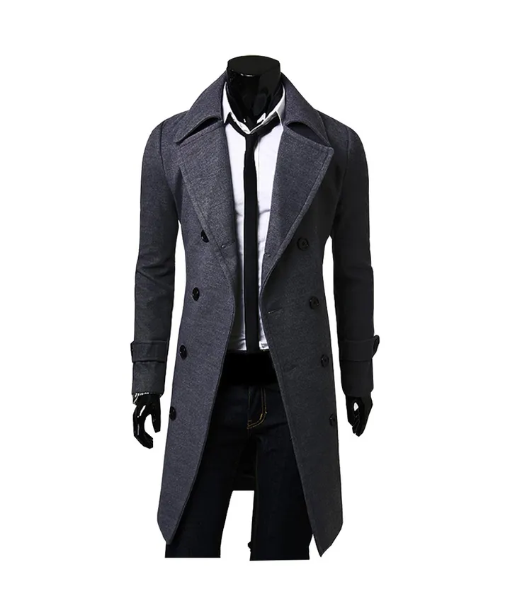 Long Sleeve Double Breasted Trench Coat Grey