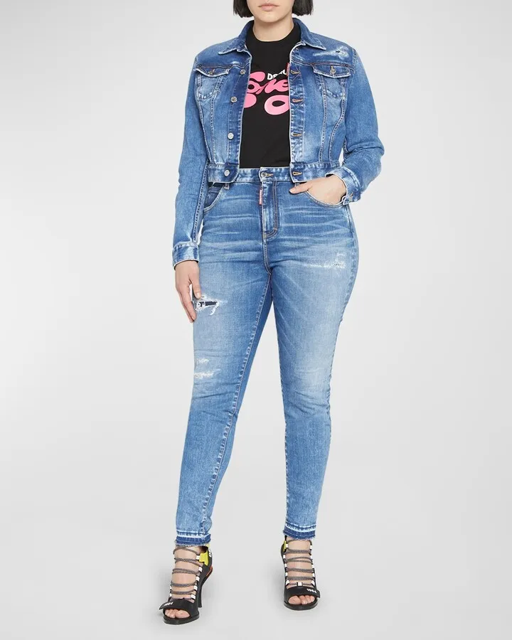 Twiggy Distressed Cropped Denim Jacket
