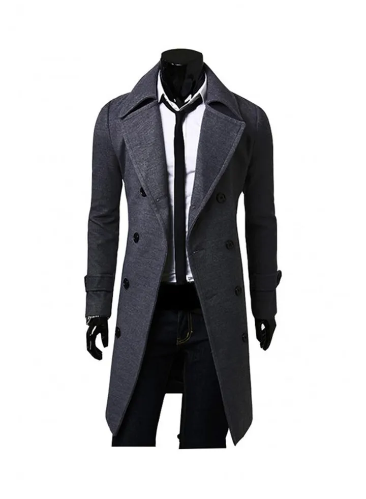Long Sleeve Double Breasted Trench Coat Grey