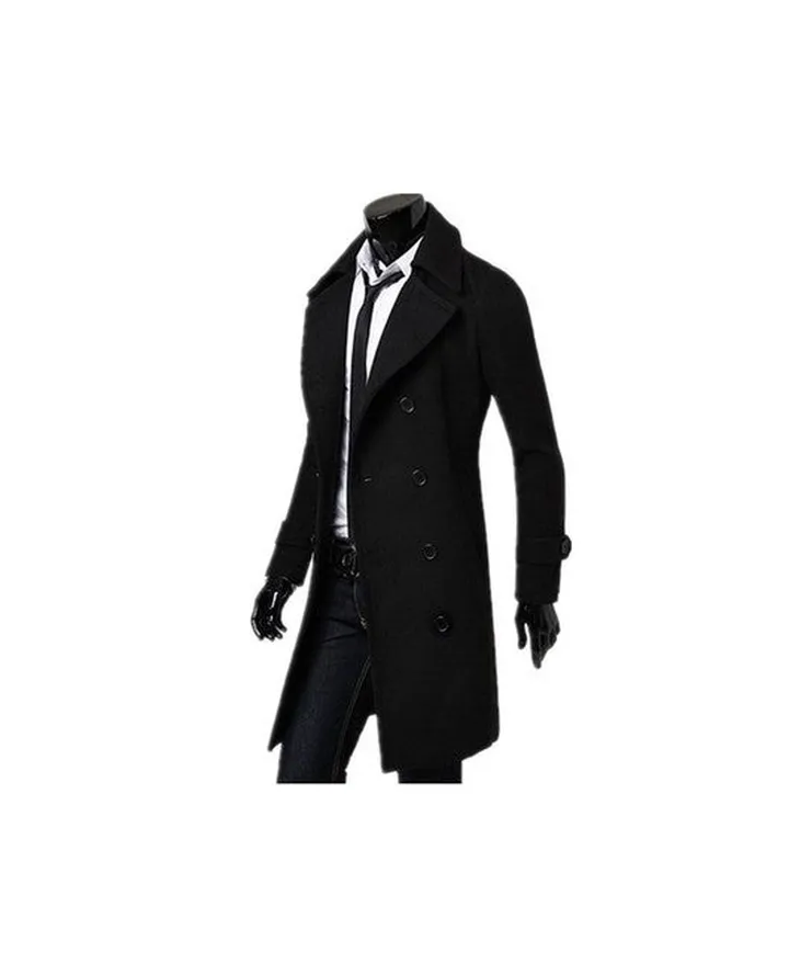 Long Sleeve Double Breasted Trench Coat Black