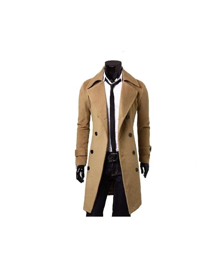Long Sleeve Double Breasted Trench Coat Khaki
