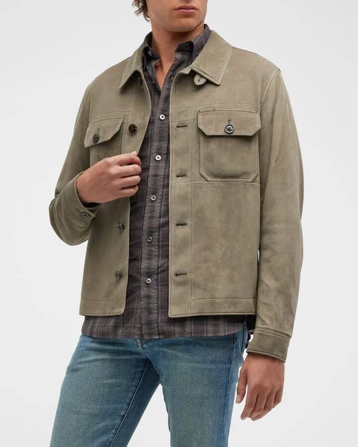 Men's Suede-Leather Overshirt