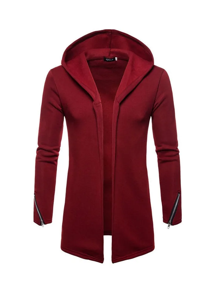 Casual Long Sleeved Hooded Coat Red
