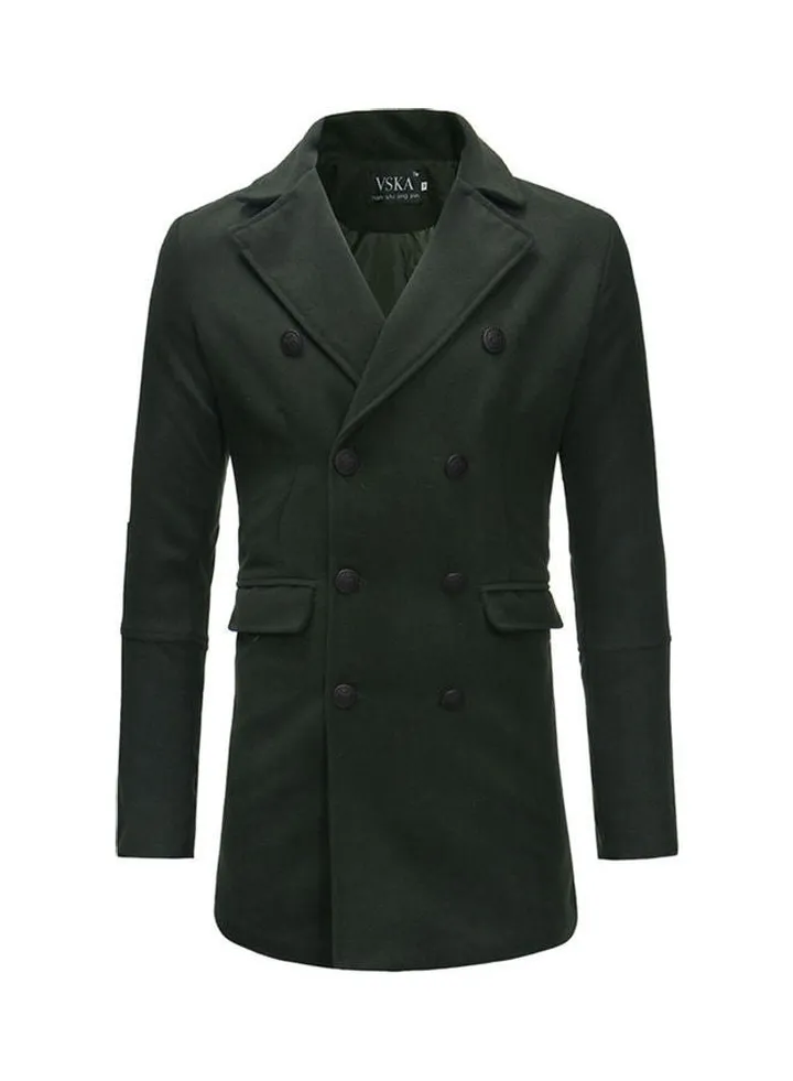 Casual Long Sleeved Coat Green