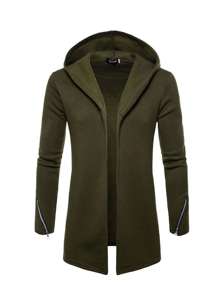 Casual Long Sleeved Hooded Coat Green