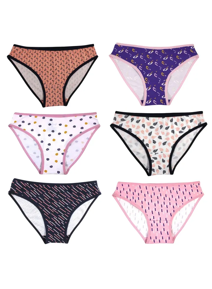 Pack of 6 Printed Cotton Bikini Panties Underwear for Women
