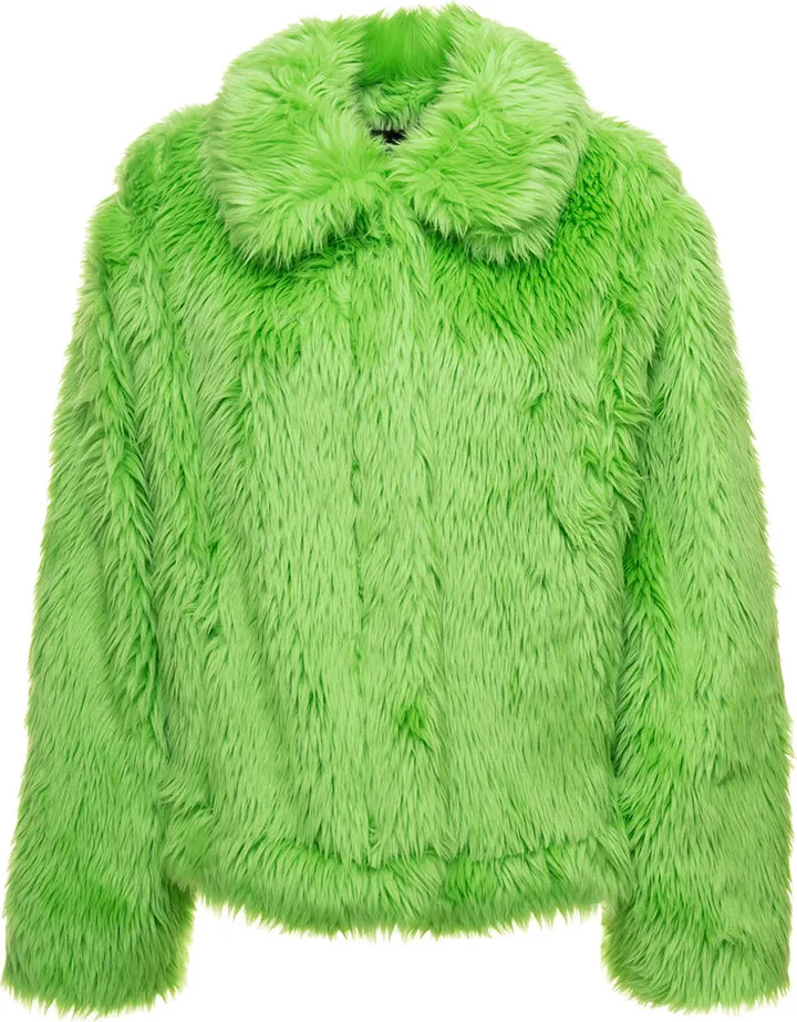 Lime Green Short Faux Fur Jacket Woman Msgm