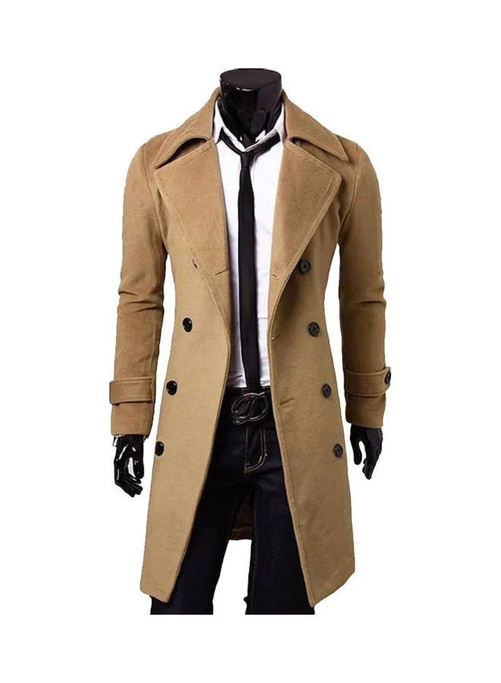 Woolen Lapel Trench Coat Khaki