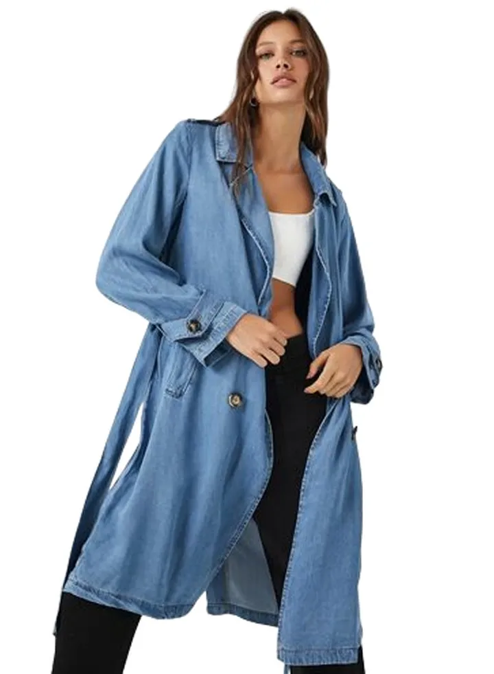 Belted Denim Trench Coat