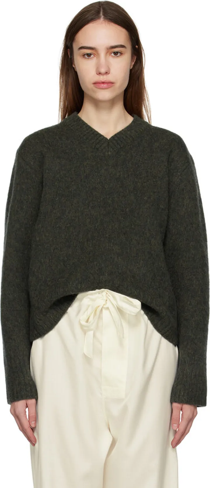 Maison Margiela Green V-Neck Sweater