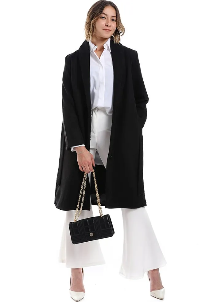Shawl Lapel Collar Belted Coat _ Black