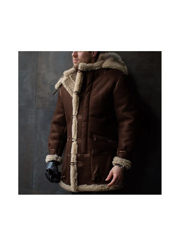 Squality Winter Hooded Thick Coat Men Brown