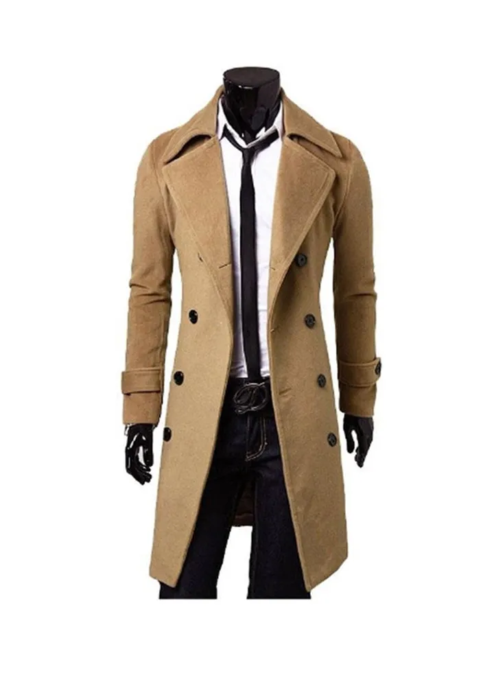 Long Sleeve Double Breasted Trench Coat Khaki