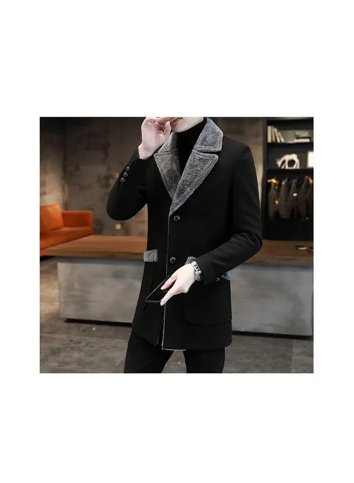 Squality Breasted Long Coat Men Black