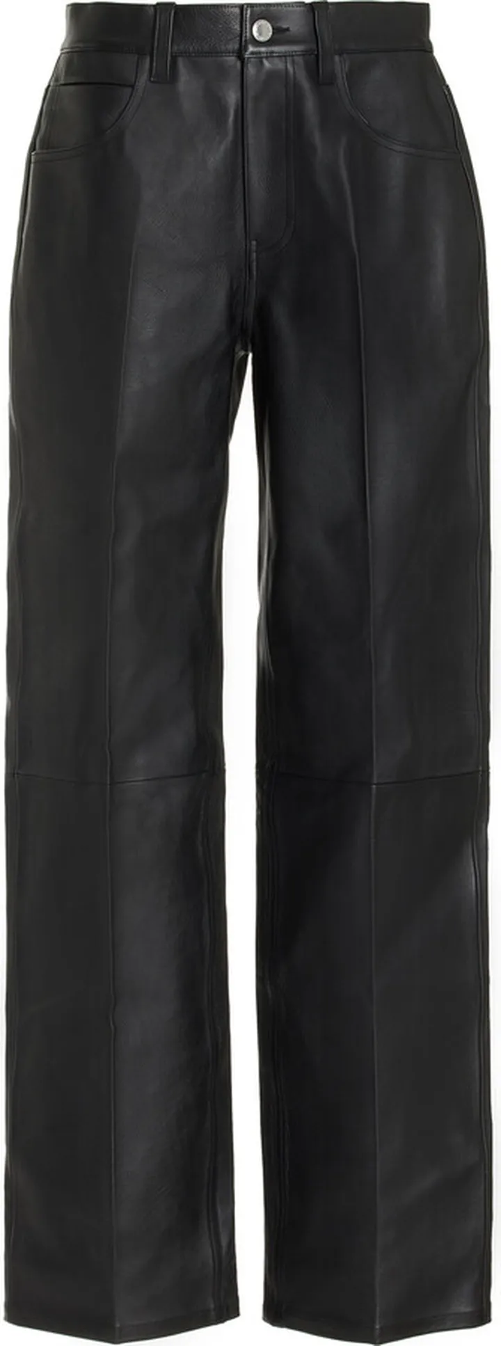 Women's Mid-Rise Leather Relaxed Straight-Leg Pants