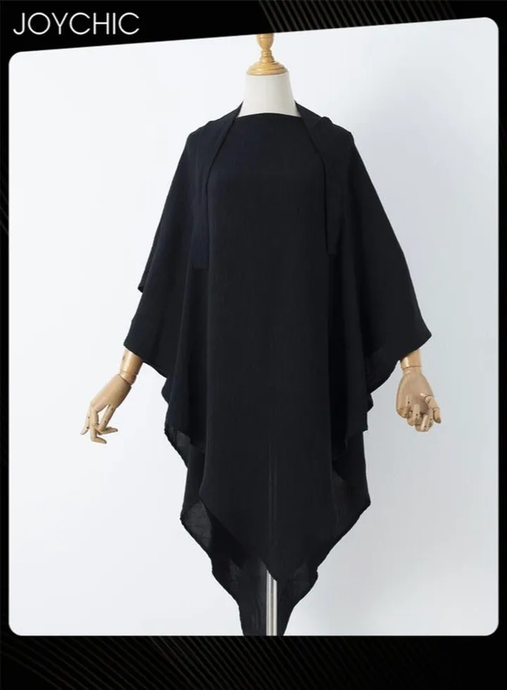 Women Strapped Solid Color Double Layer Headscarf Sun Protection Hijab Black