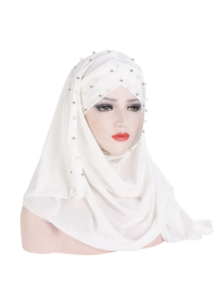 Classic Beads Detail Hijab White