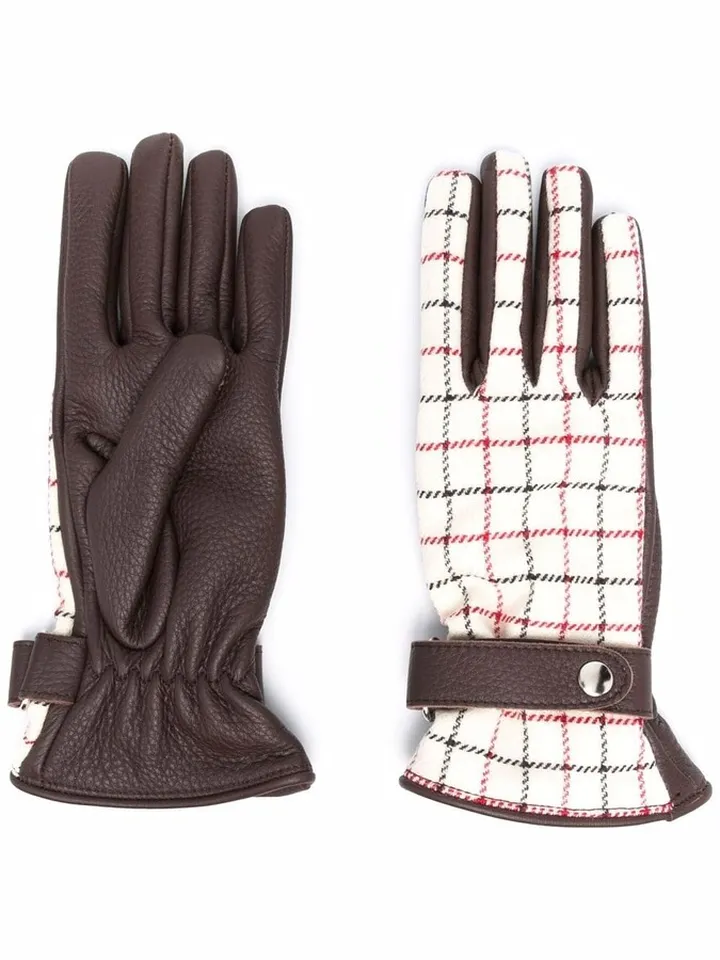 Tattersall-check panelled gloves