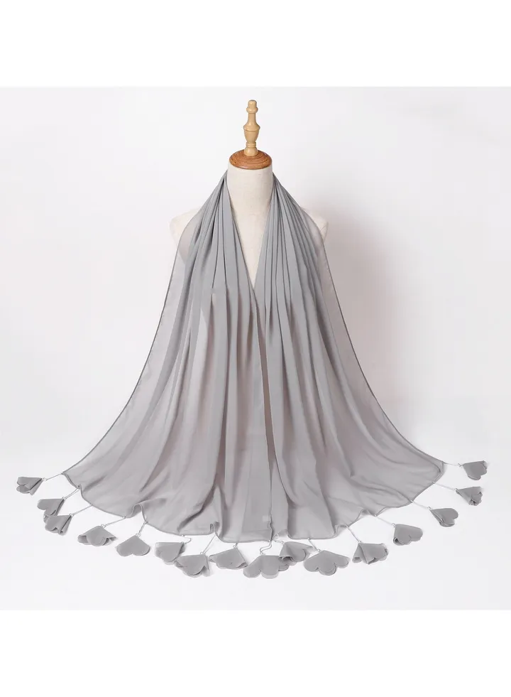 M MIAOYAN Pure color gauze wrap turban scarf flower pearl chiffon bubble scarf 70*170CM