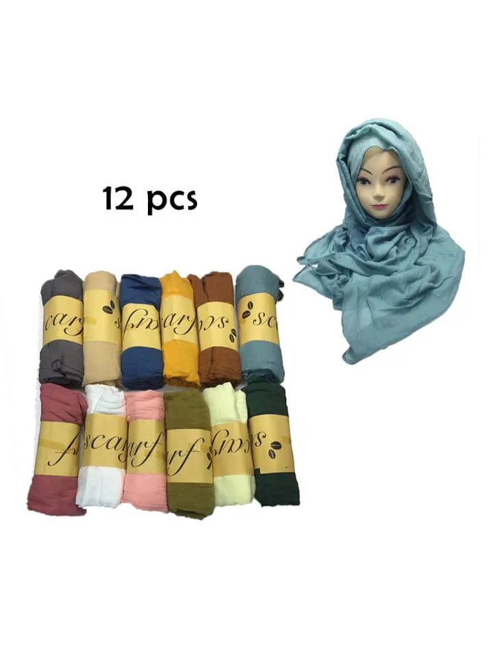 12-Piece Classic Design Hijab Set Multicolour