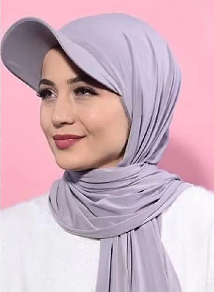Premium Hijab with Hat Lightweight Head Scarf for Women Adjustable Soft Long Under Baseball Caps Muslim Fashion Solid Color Chiffon Wraps-Grey