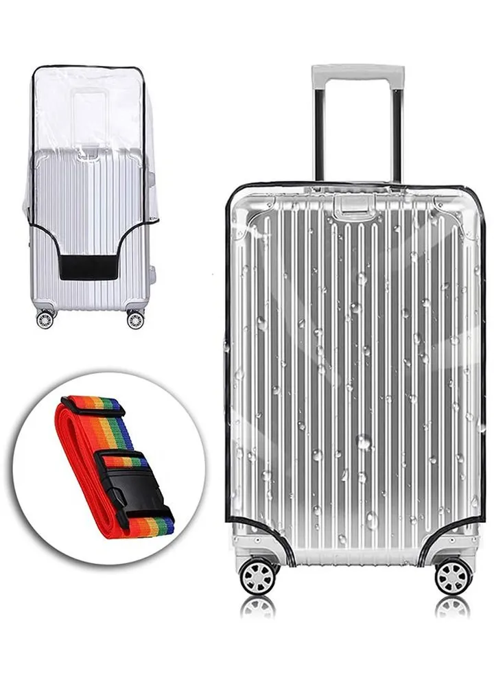 Waterproof Travel Luggage Cover Suitcase Protector Clear with Strap Belt