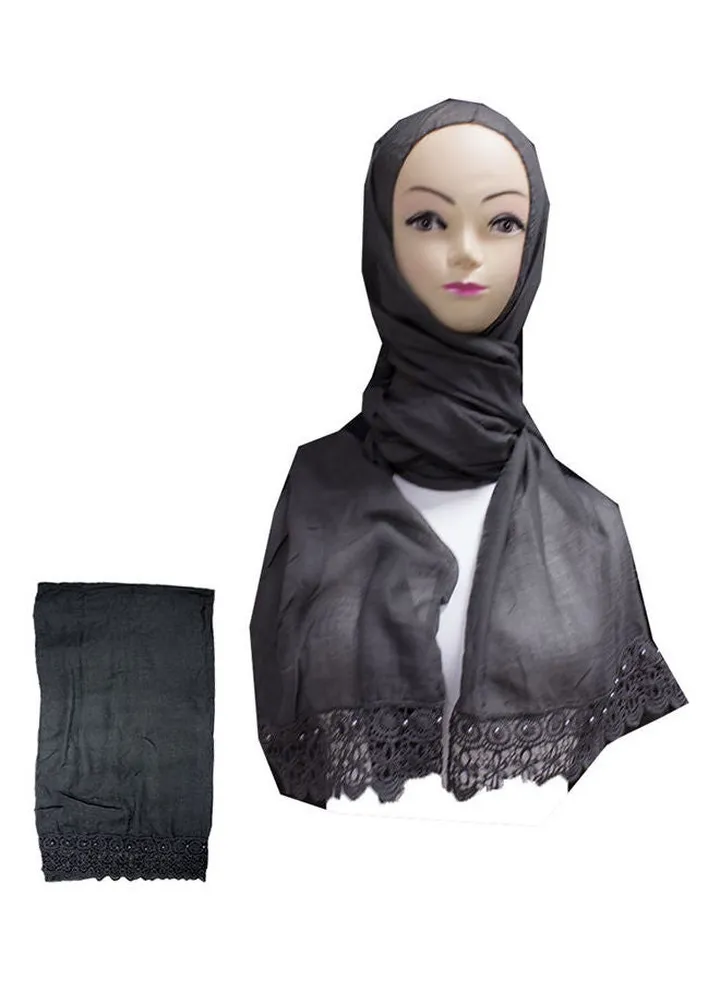 Embroidered Lace Detail Hijab Black