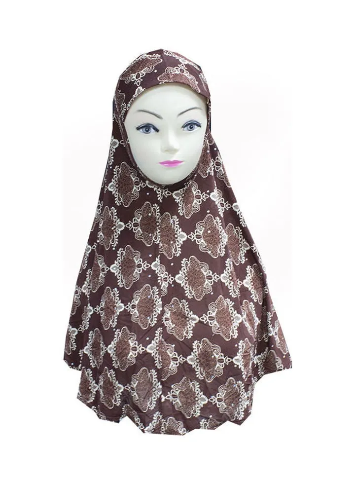 All-Over Printed Hijab Brown/White