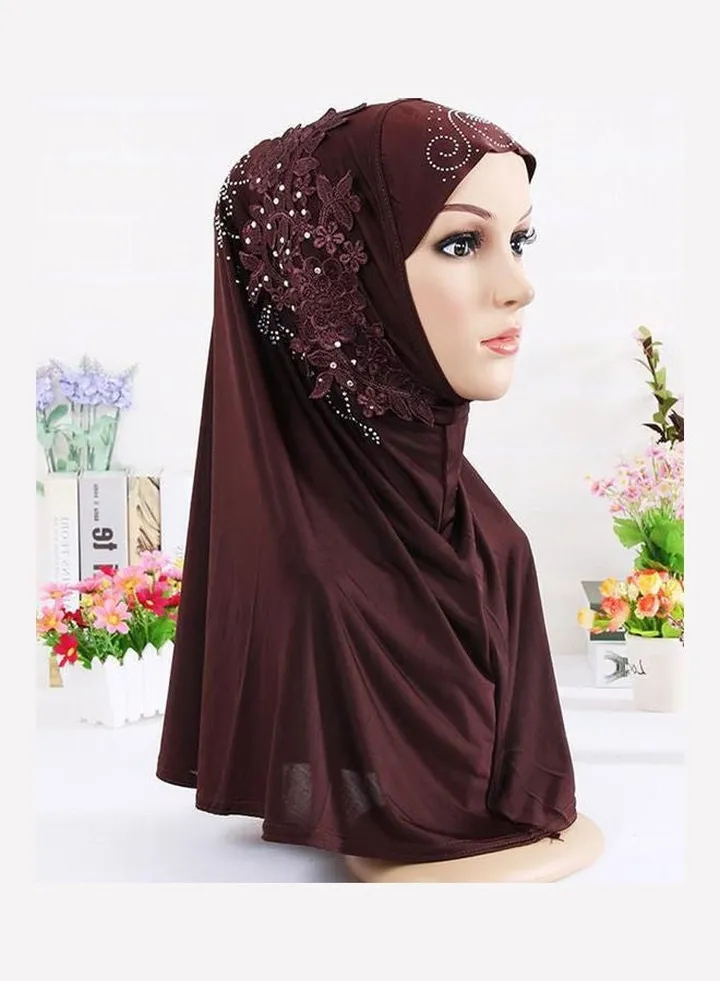 Lace Splicing Headscarf Deep Coffee