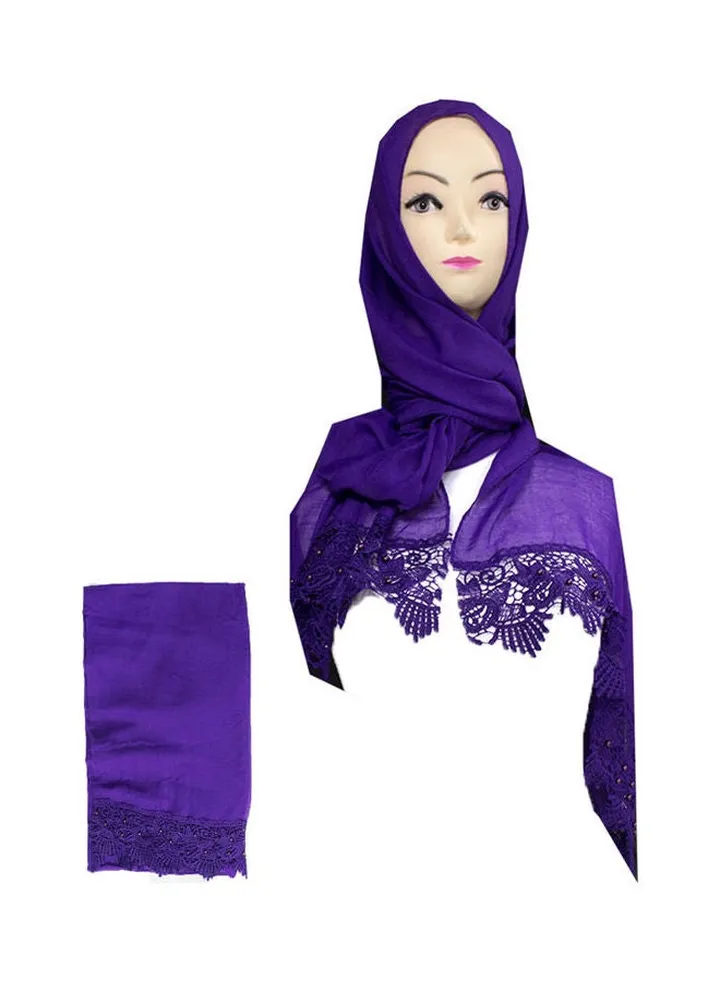 Embroidered Lace Detail Hijab Purple