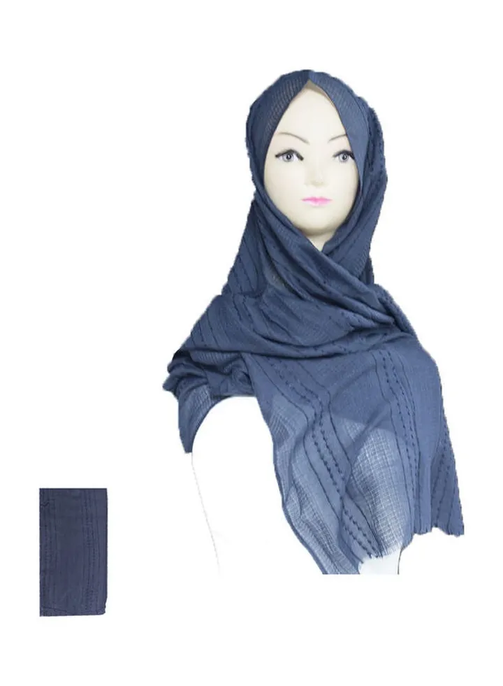 Classic Embroidered Detail Hijab Dark Blue