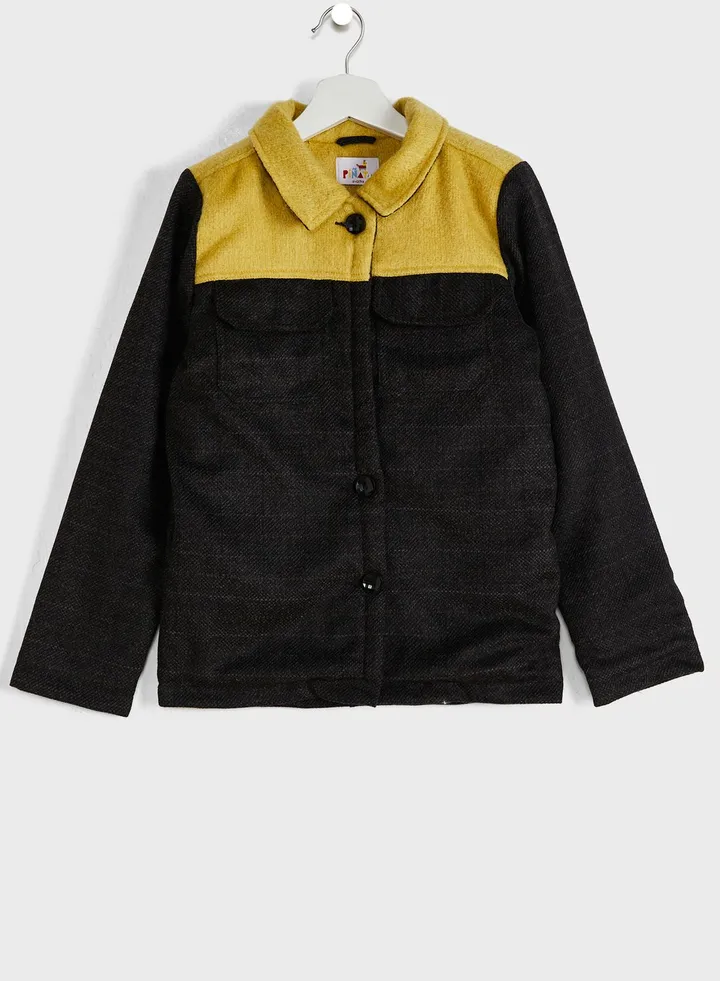 Girls Collar Neck Tweed Coat