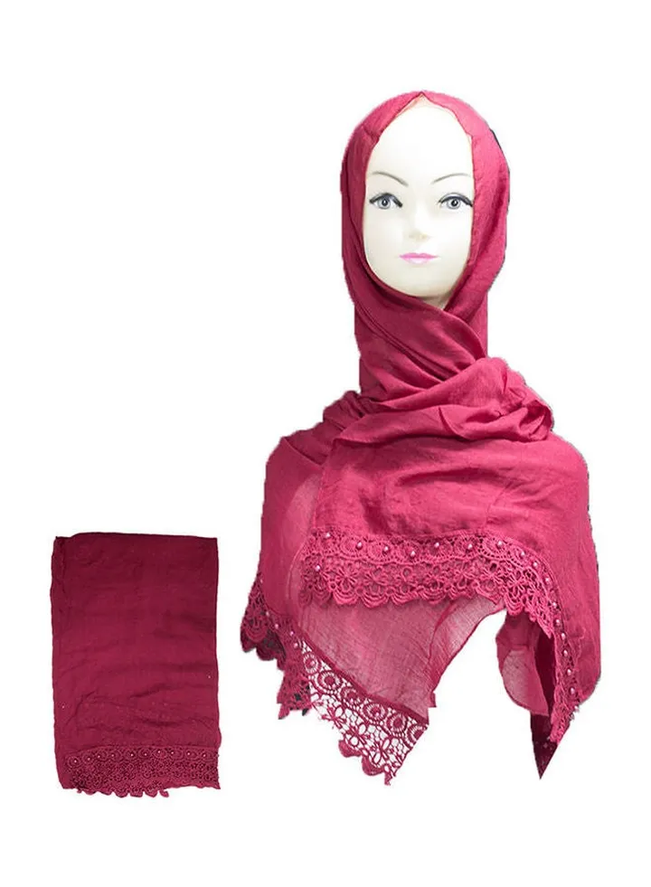 Embroidered Lace Detail Hijab Red