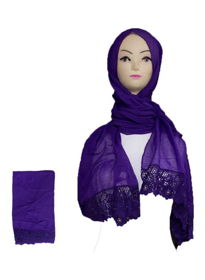 Embroidered Lace Detail Hijab Purple