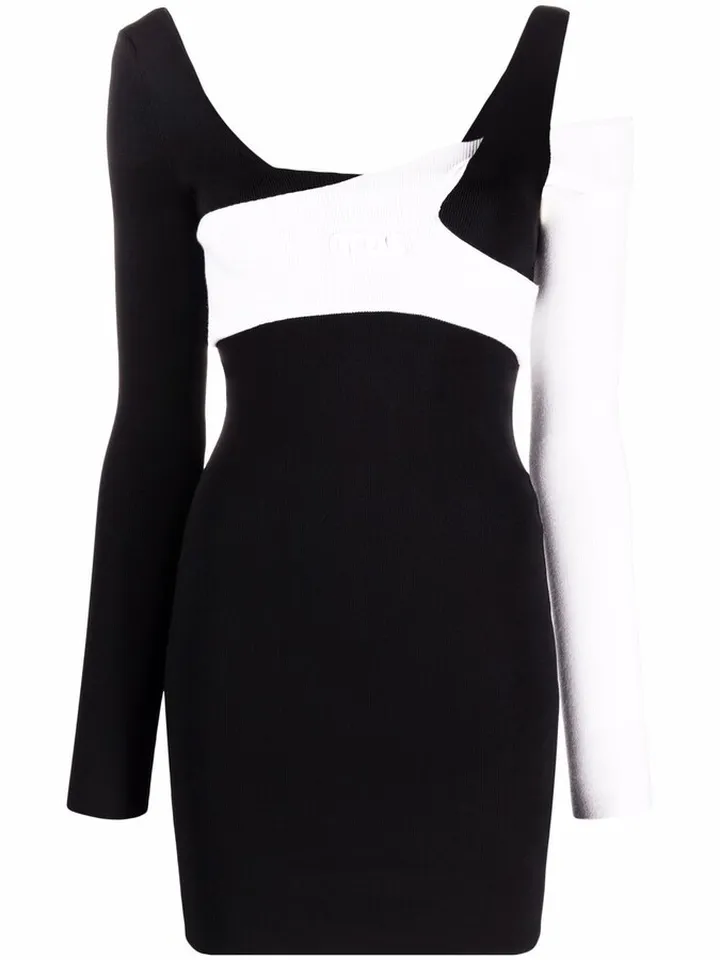 Colour-Block Fitted Long-Sleeve Mini Dress
