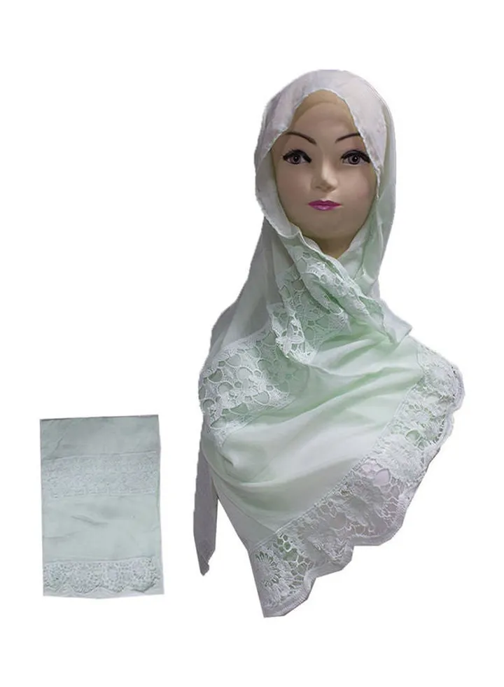 Floral Embroidered Lace Detail Hijab Light Green