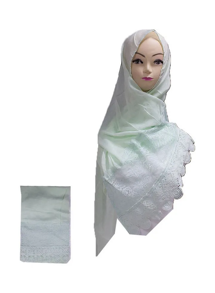 Classic Design Hijab White/Very Light Green