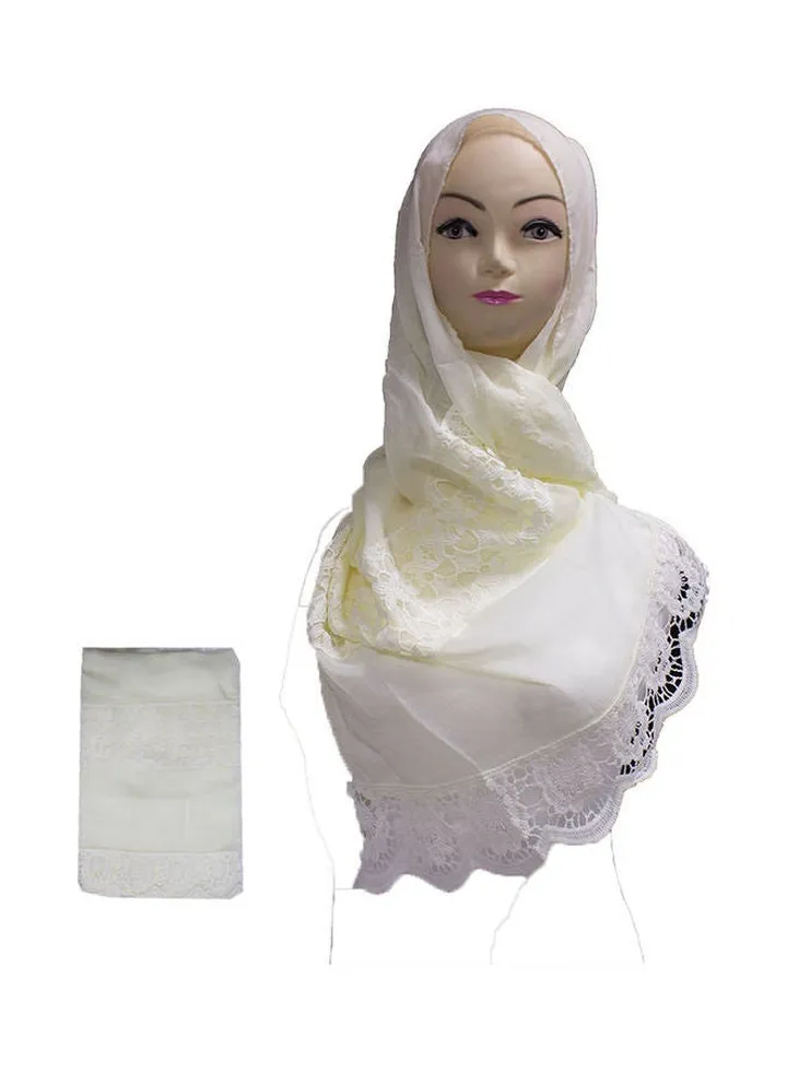 Floral Embroidered Lace Detail Hijab White