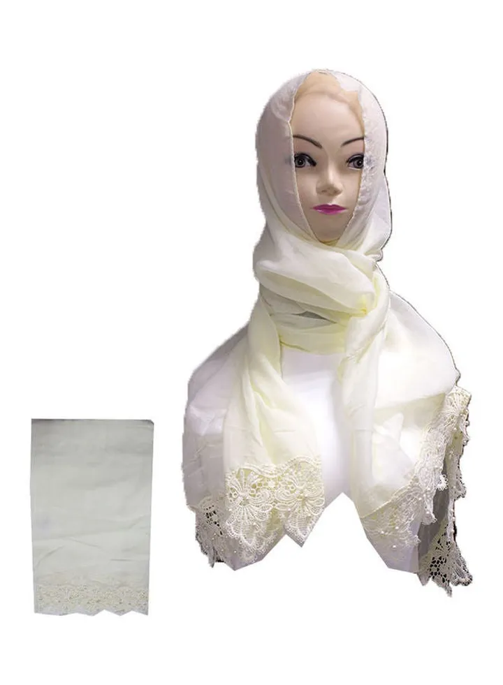 Embroidered Lace Detail Hijab White