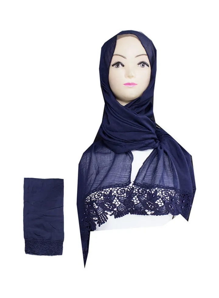 Embroidered Lace Detail Hijab Blue