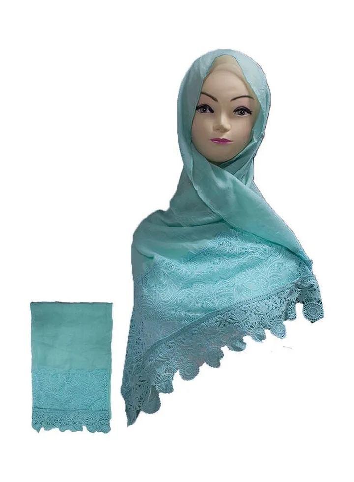 Floral Embroidered Lace Detail Hijab Light Blue