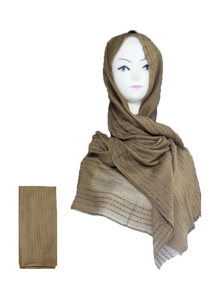 Classic Embroidered Detail Hijab Light Brown