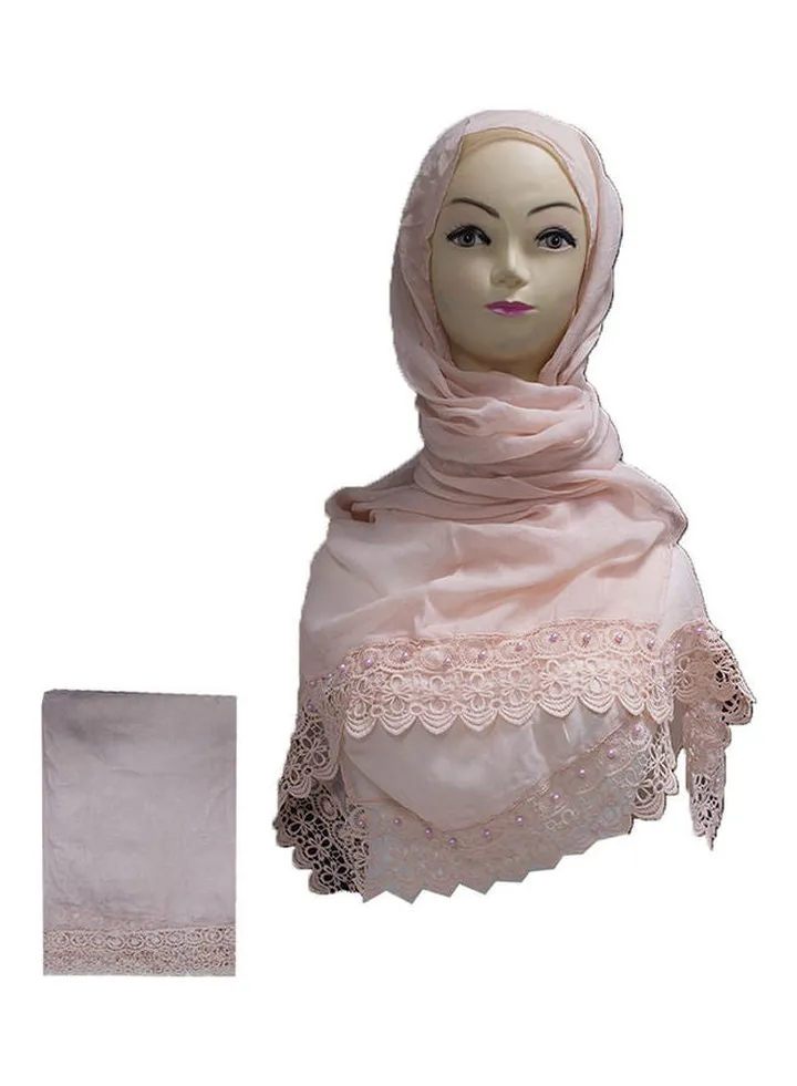 Embroidered Lace Detail Hijab Light Pink