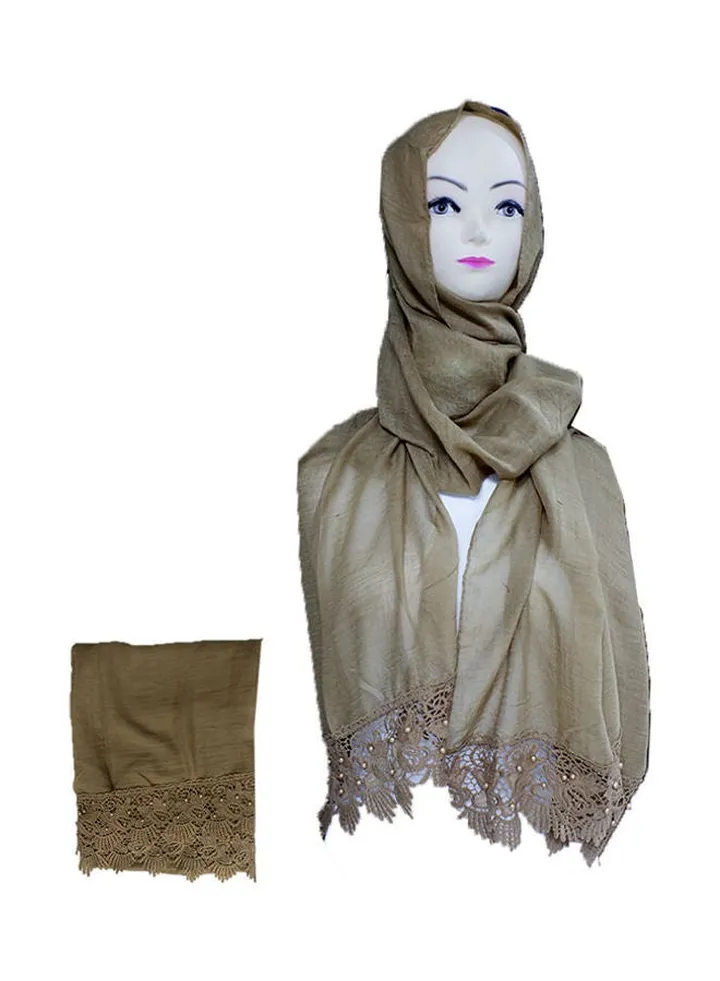 Embroidered Lace Detail Hijab Grey