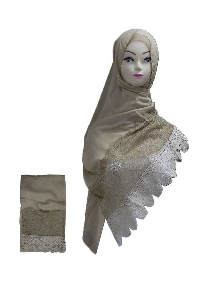 Floral Embroidered Lace Detail Hijab Light Grey