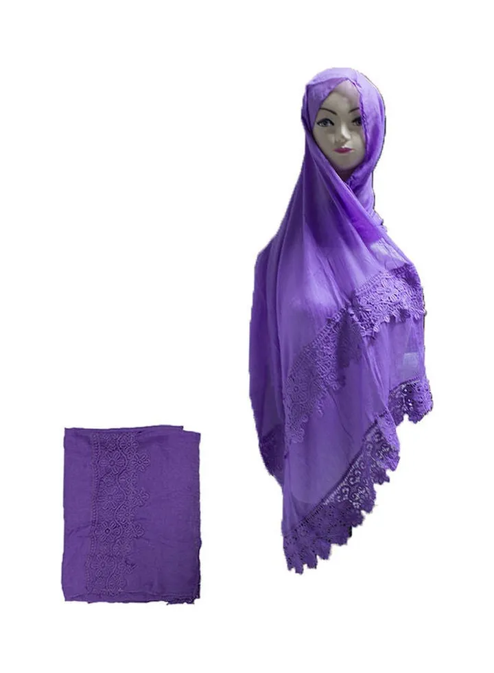 Floral Embroidered Lace Detail Hijab Purple
