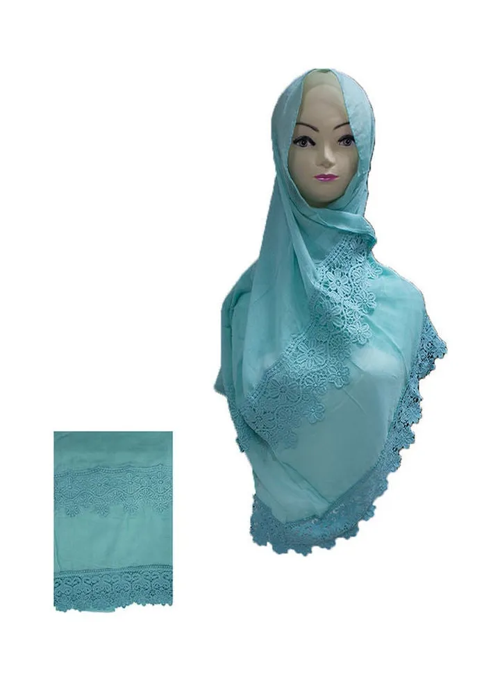 Floral Embroidered Lace Detail Hijab Light Blue