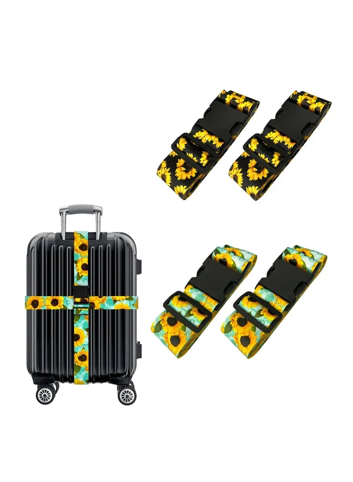 Sunflower Luggage Straps, 4Pack Adjustable Suitcase Belts, Luggage Accessories to Secure Bag Cargo Safe Quick-Release